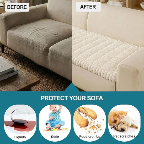 KRFOONN Couch Cover for Dogs Washable Sofa Covers for 3 Cushion Non-Slip Fuzzy Couch Cushion Covers Sofa Slipcovers Couches Furniture Protector with Elastic Straps for Dogs Pets Mat(Beige,27.6" x 59") in Saudi Arabia