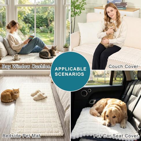 KRFOONN Couch Cover for Dogs Washable Sofa Covers for 3 Cushion Non-Slip Fuzzy Couch Cushion Covers Sofa Slipcovers Couches Furniture Protector with Elastic Straps for Dogs Pets Mat(Beige,27.6" x 59") in Saudi Arabia