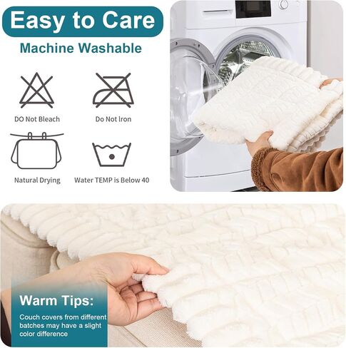KRFOONN Couch Cover for Dogs Washable Sofa Covers for 3 Cushion Non-Slip Fuzzy Couch Cushion Covers Sofa Slipcovers Couches Furniture Protector with Elastic Straps for Dogs Pets Mat(Beige,27.6" x 59") in Saudi Arabia