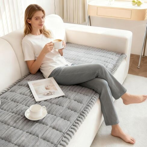 Couch Cover for Dogs Light Gray Fuzzy Non Slip Dog Couch Cover, Washable Plush Sofa Covers for Dogs, Pet Couch Covers for 3 Cushion Couch, Protector for All Sofas.(Light Gray,27.6" x 70.9") in Saudi Arabia