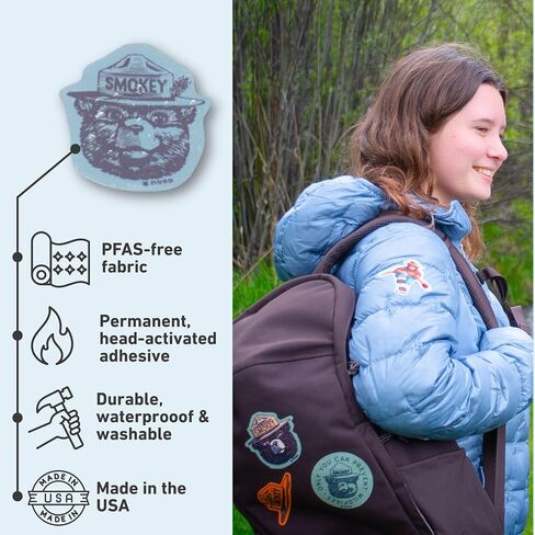 Noso Smokey Bear Officially Licensed Patch, Peel & Stick No-Sew Waterproof Fabric Patch for Jackets, Tents, Rain Shells, Sleeping Pads, Hats, Outdoor Gear & Clothing, Supports Wildfire Prevention in Kuwait