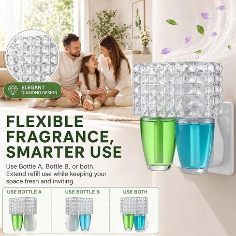 Patelai 1 Pack Wall Fragrance Duo Plug in Compatible with Bath and Body Works Wallflowers Refills with Night Light, 3 Level Scent Control, Decorative Diamond 2 Slot Oil Diffuser for Home Office in Kuwait