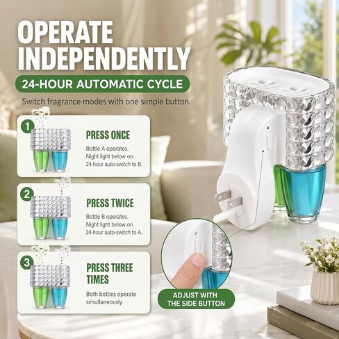 Patelai 1 Pack Wall Fragrance Duo Plug in Compatible with Bath and Body Works Wallflowers Refills with Night Light, 3 Level Scent Control, Decorative Diamond 2 Slot Oil Diffuser for Home Office in Kuwait