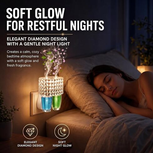 Patelai 1 Pack Wall Fragrance Duo Plug in Compatible with Bath and Body Works Wallflowers Refills with Night Light, 3 Level Scent Control, Decorative Diamond 2 Slot Oil Diffuser for Home Office in Kuwait