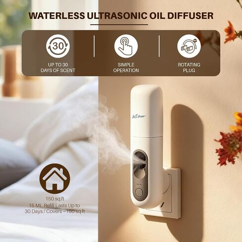 Waterless Essential Oil Diffuser Plug in wall, Automatic Home Frangrance Diffuser for Bedroom Bathroom Kitchen, 25dB Ultra-Quiet Aroma Diffuser, Works with Most Essential Oils and Pure Aroma Oil in Saudi Arabia