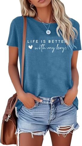 Womens Boy Mama Graphic T-Shirts Funny Floral Summer Causal Top Sunshine Palm Trees Beach Vacation Tees in Saudi Arabia
