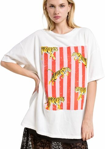 Vintage Tiger Graphic Tee for Women – Very Oversized Relaxed Boyfriend Fit Streetwear T-Shirt in Saudi Arabia
