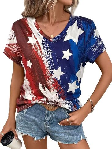 4th of July Shirts Women American Flag Patriotic Shirts USA Star Stripes Graphic T Shirt Short Sleeve Summer Tees in Saudi Arabia