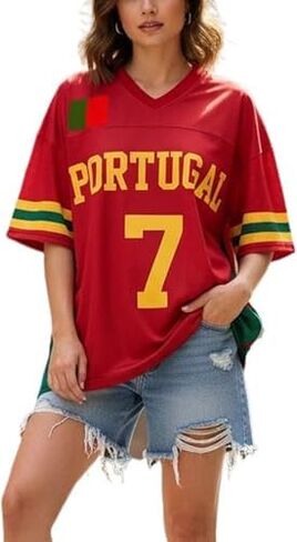 Jersey Shirts for Women Y2k Number Graphic Shirt Oversized Short Sleeve V Neck Shirts Streetwear Summer Tops in Saudi Arabia
