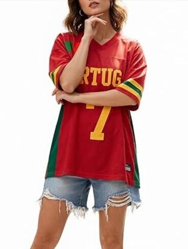 Jersey Shirts for Women Y2k Number Graphic Shirt Oversized Short Sleeve V Neck Shirts Streetwear Summer Tops in Saudi Arabia