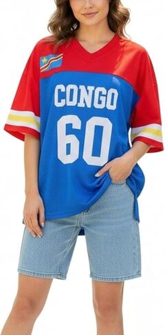 Jersey Shirts for Women Y2k Number Graphic Shirt Oversized Short Sleeve V Neck Shirts Streetwear Summer Tops in Saudi Arabia
