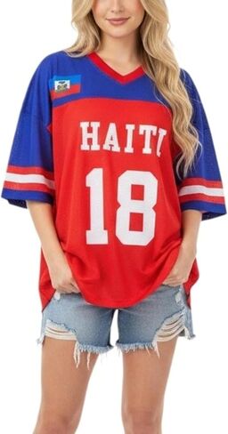 Jersey Shirts for Women Y2k Number Graphic Shirt Oversized Short Sleeve V Neck Shirts Streetwear Summer Tops in Saudi Arabia