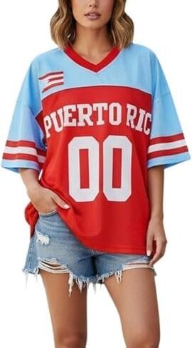 Jersey Shirts for Women Y2k Number Graphic Shirt Oversized Short Sleeve V Neck Shirts Streetwear Summer Tops in Saudi Arabia