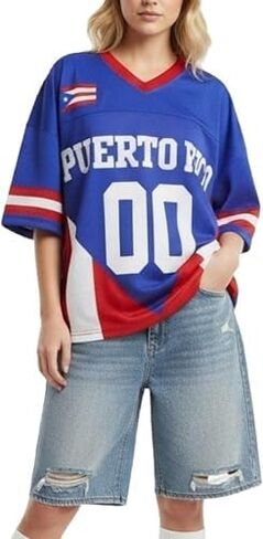 Jersey Shirts for Women Y2k Number Graphic Shirt Oversized Short Sleeve V Neck Shirts Streetwear Summer Tops in Saudi Arabia