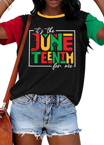 قميص Juneteenth للنساء تي شيرت الحرية الأمريكية الأفريقية 1865، تي شيرت أسود لشهر التاريخ in Kuwait