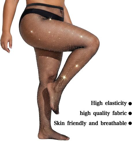 Plus Size Fishnet Stockings, Sparkly Fishnet Tights Plus Size, High Waist Sparkly Mesh Fishnets for Women, Suitable for Christma Party Concert Club Wear (Black) in Kuwait