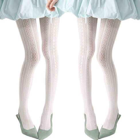 Verdancy 2Pcs Women’s Fishnet Tights Jacquard Patterned Ultra Stretchable Pantyhose Vertical Lace Stockings Plus Size in Kuwait