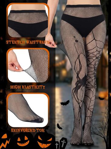 Ramede 3 Pairs Fishnet Stockings Women Lace Tights Patterned Thigh High Waist Goth Leggings Tight Pantyhose for Halloween in Kuwait