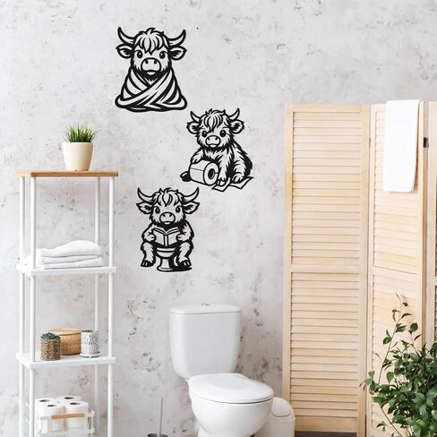Pelopy 3 Pieces Metal Highland Cow Bathroom Decor Western Wall Arts Rustic Farmhouse Highland Cow Wall Decor Funny Black Minimalist Bathroom Decors for Room Housewarming Gifts in Kuwait