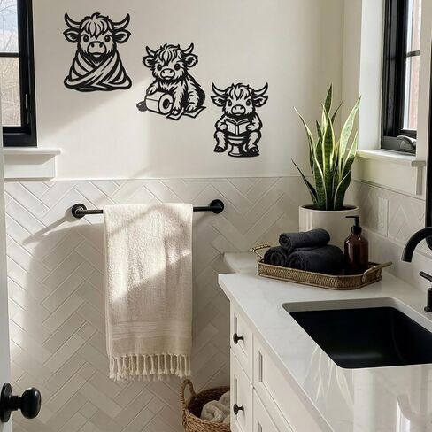 Pelopy 3 Pieces Metal Highland Cow Bathroom Decor Western Wall Arts Rustic Farmhouse Highland Cow Wall Decor Funny Black Minimalist Bathroom Decors for Room Housewarming Gifts in Kuwait