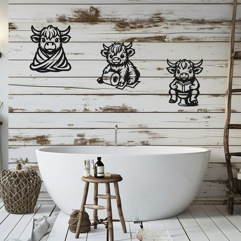 Pelopy 3 Pieces Metal Highland Cow Bathroom Decor Western Wall Arts Rustic Farmhouse Highland Cow Wall Decor Funny Black Minimalist Bathroom Decors for Room Housewarming Gifts in Kuwait