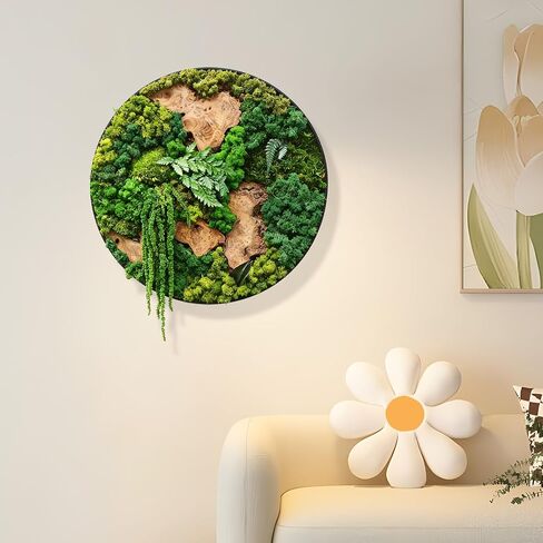 vadmepiop Moss Wall Art Natural Moss and Wood Handcrafted Rustic Charm, Modern Nature Wall Hanging for Living Room & Office, Office, Restaurant, Bar & Cafe No Maintenance (15.8in, Round) in Saudi Arabia