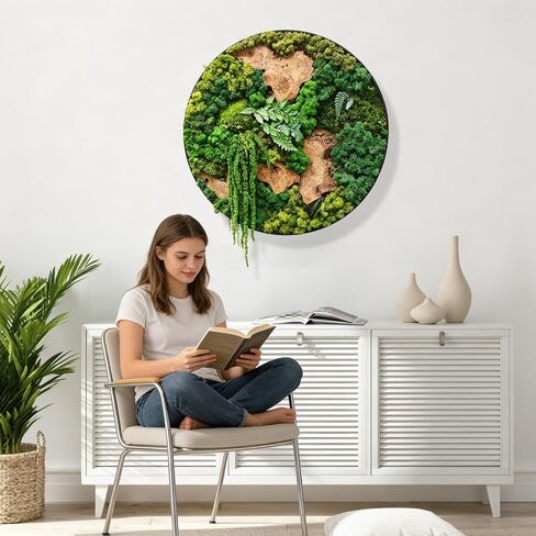 vadmepiop Moss Wall Art Natural Moss and Wood Handcrafted Rustic Charm, Modern Nature Wall Hanging for Living Room & Office, Office, Restaurant, Bar & Cafe No Maintenance (15.8in, Round) in Saudi Arabia