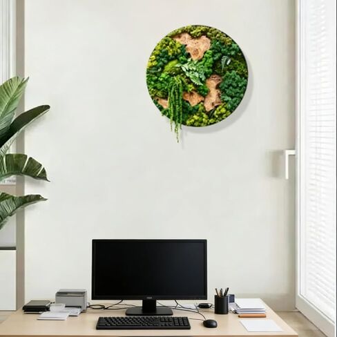 vadmepiop Moss Wall Art Natural Moss and Wood Handcrafted Rustic Charm, Modern Nature Wall Hanging for Living Room & Office, Office, Restaurant, Bar & Cafe No Maintenance (15.8in, Round) in Saudi Arabia