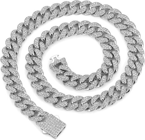Solid Gold over S925 Sterling Silver 13mm Single Row Moissanite Miami Cuban Necklace, Classic Profile with Clean Lines, Hip Hop Style for Men in Kuwait