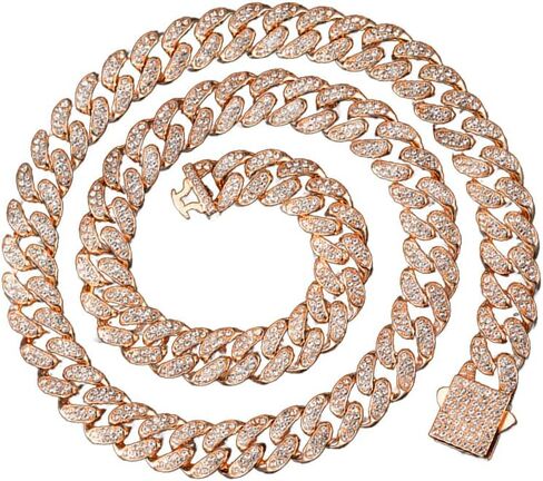 Solid Gold over S925 Sterling Silver 13mm Single Row Moissanite Miami Cuban Necklace, Classic Profile with Clean Lines, Hip Hop Style for Men in Kuwait