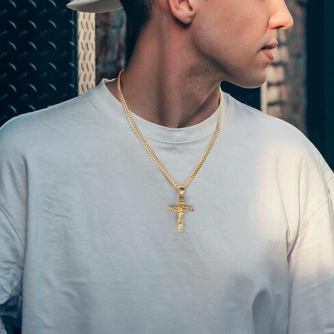 SANDRA REDD Cross Necklace for Men Gold Cross Necklace for Men 14K Gold Mens Cross Necklaces Paired with 4.3mm Cuban Link Chain for Men Crucifix Pendant Mens Crosses Necklaces 20/22/24in in Saudi Arabia