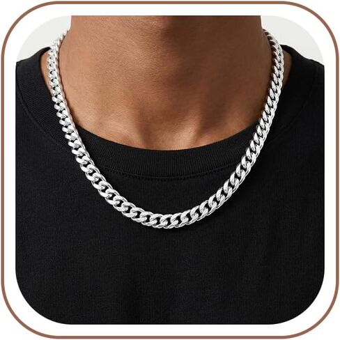 S925 Sterling Silver Cuban Chain Necklace for Men - 10MM S925 Sterling Silver Over Cuban Chain Necklace for Men 18/20/22/24/26Inch in Saudi Arabia