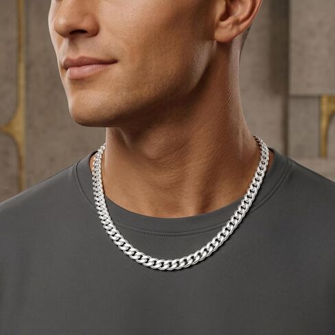 S925 Sterling Silver Cuban Chain Necklace for Men - 10MM S925 Sterling Silver Over Cuban Chain Necklace for Men 18/20/22/24/26Inch in Saudi Arabia