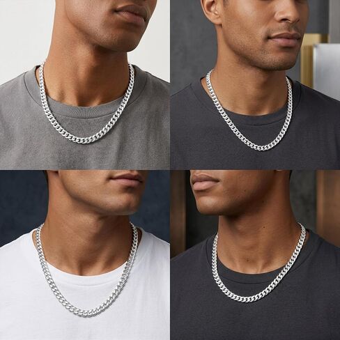 S925 Sterling Silver Cuban Chain Necklace for Men - 10MM S925 Sterling Silver Over Cuban Chain Necklace for Men 18/20/22/24/26Inch in Saudi Arabia
