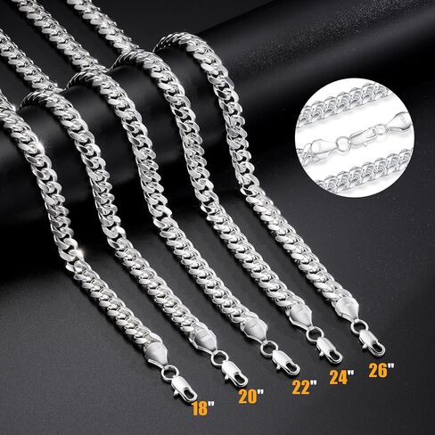 S925 Sterling Silver Cuban Chain Necklace for Men - 10MM S925 Sterling Silver Over Cuban Chain Necklace for Men 18/20/22/24/26Inch in Saudi Arabia