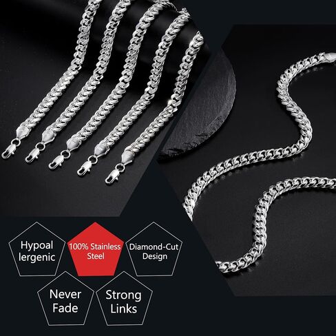 S925 Sterling Silver Cuban Chain Necklace for Men - 10MM S925 Sterling Silver Over Cuban Chain Necklace for Men 18/20/22/24/26Inch in Saudi Arabia