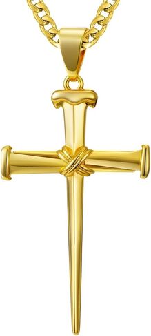 18K Gold Cross Necklace for Men Gold Cross Pendant Religious Jewelry Christian Gift Fathers Day Jewelry(with Gift Box) in Kuwait