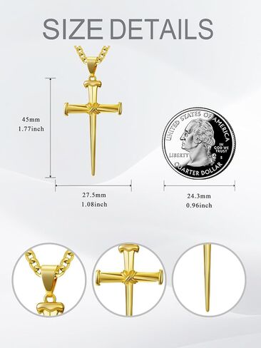 18K Gold Cross Necklace for Men Gold Cross Pendant Religious Jewelry Christian Gift Fathers Day Jewelry(with Gift Box) in Kuwait