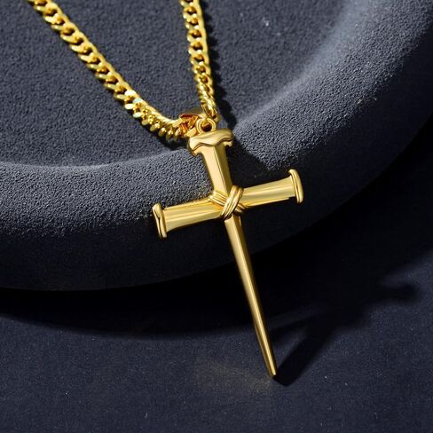 18K Gold Cross Necklace for Men Gold Cross Pendant Religious Jewelry Christian Gift Fathers Day Jewelry(with Gift Box) in Kuwait