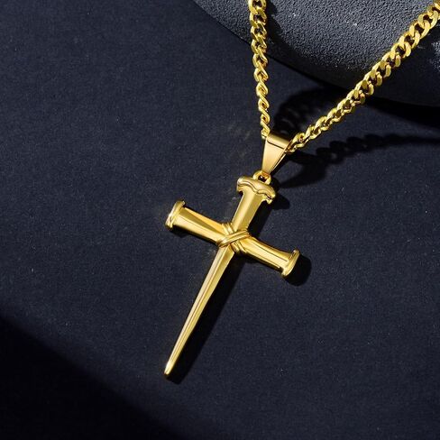 18K Gold Cross Necklace for Men Gold Cross Pendant Religious Jewelry Christian Gift Fathers Day Jewelry(with Gift Box) in Kuwait