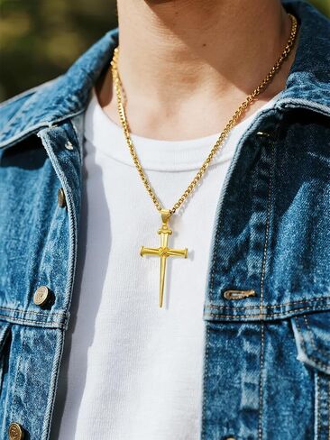 18K Gold Cross Necklace for Men Gold Cross Pendant Religious Jewelry Christian Gift Fathers Day Jewelry(with Gift Box) in Kuwait