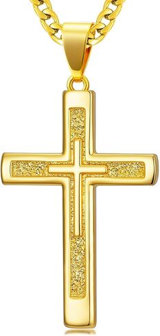 18K Gold Cross Necklace for Men Gold Cross Pendant Religious Jewelry Christian Gift Fathers Day Jewelry(with Gift Box) in Saudi Arabia