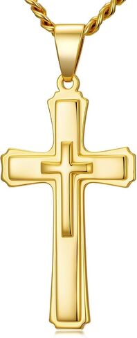 18K Gold Cross Necklace for Men Gold Cross Pendant Religious Jewelry Christian Gift Fathers Day Jewelry(with Gift Box) in Kuwait
