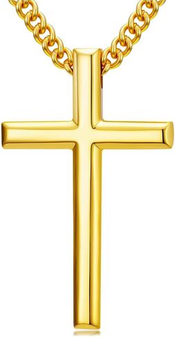 18K Gold Cross Necklace for Men Gold Cross Pendant Religious Jewelry Christian Gift Fathers Day Jewelry(with Gift Box) in Kuwait