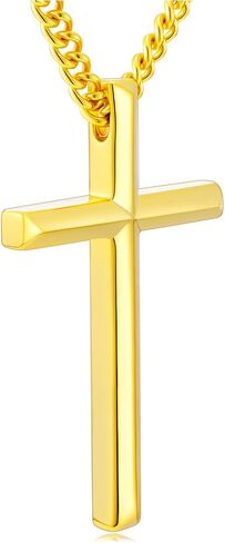 18K Gold Cross Necklace for Men Gold Cross Pendant Religious Jewelry Christian Gift Fathers Day Jewelry(with Gift Box) in Kuwait