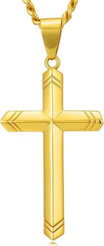 18K Gold Cross Necklace for Men Gold Cross Pendant Religious Jewelry Christian Gift Fathers Day Jewelry(with Gift Box) in Kuwait