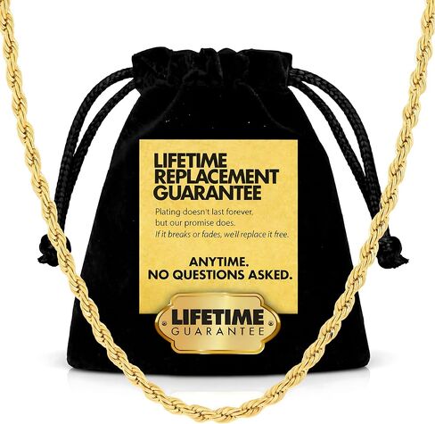 LIFETIME JEWELRY 2mm Gold Rope Chain for Women & Men - Diamond Cut 24k Necklace Real Gold Plated - Lifetime Replacement - Durable Clasp - 14 to 36 inches in Kuwait