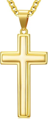 18K Gold Cross Necklace for Men Gold Cross Pendant Religious Jewelry Christian Gift Fathers Day Jewelry(with Gift Box) in Kuwait