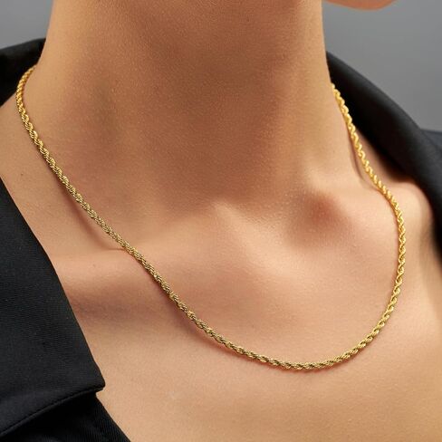 LIFETIME JEWELRY 2mm Gold Rope Chain for Women & Men - Diamond Cut 24k Necklace Real Gold Plated - Lifetime Replacement - Durable Clasp - 14 to 36 inches in Kuwait