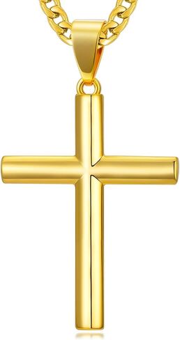 18K Gold Cross Necklace for Men Gold Cross Pendant Religious Jewelry Christian Gift Fathers Day Jewelry(with Gift Box) in Kuwait